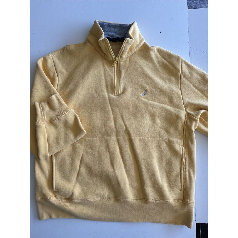 Vtg Yellow Nautica Jacket Quarter Zip Fleece Men's Large Long Sleeve‎  Polyester